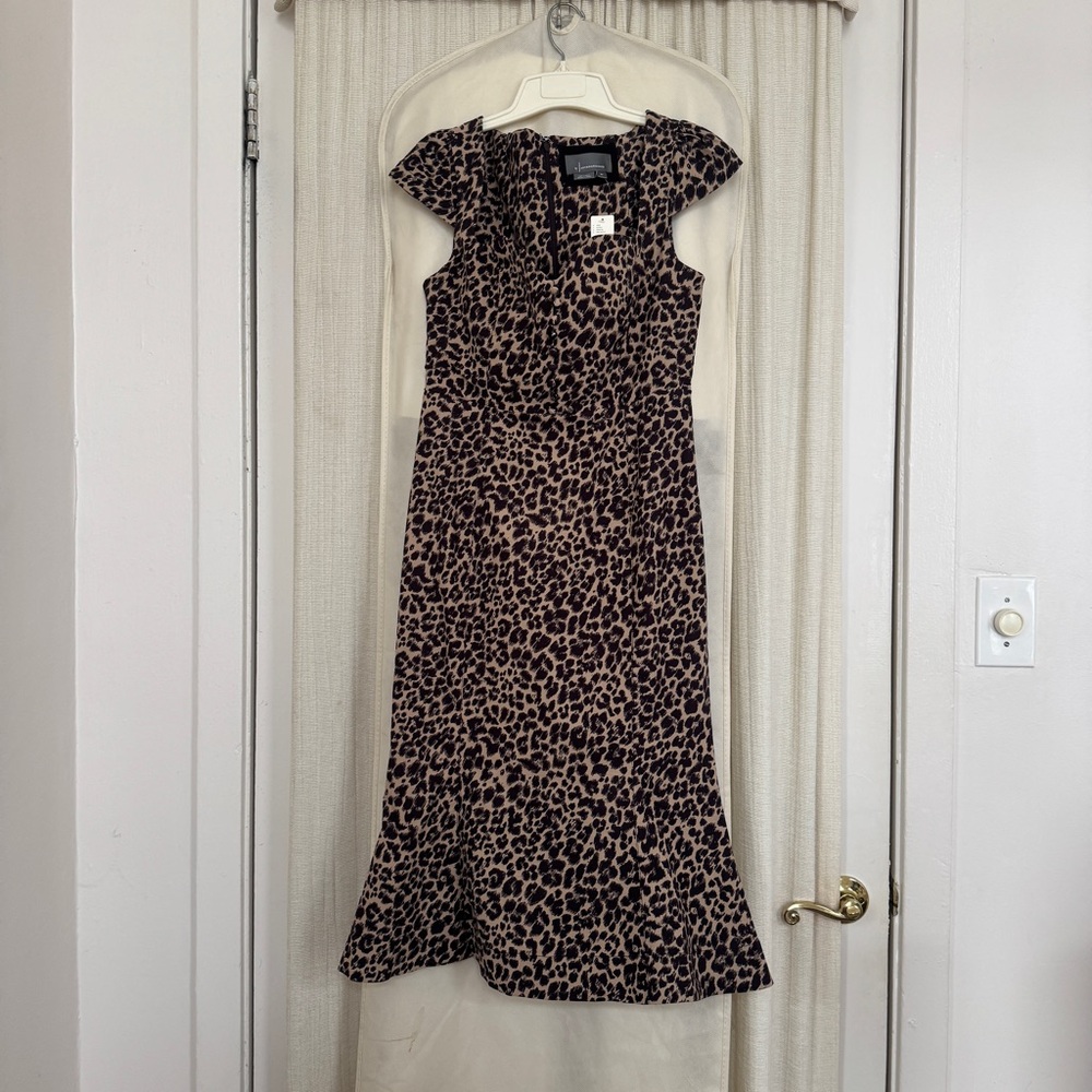 NWT Anthropologie Animal Print Midi Fit and Flare Dress Small Petite
